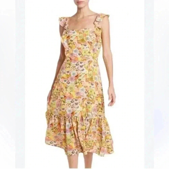 BCBGeneration Ruffle Floral print midi dress sz M - Picture 6 of 8